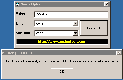 Screenshot of Num2Alpha ActiveX DLL 1.2